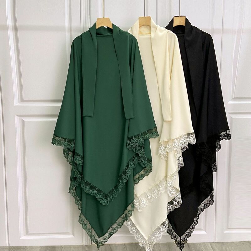 Vestido largo de encaje de Ramadán para mujer, Hijab islámico, Hijab Eid, tocado musulmán, prenda de oración, 1 pieza