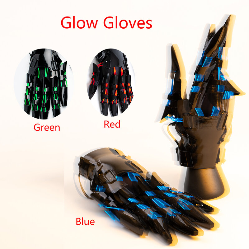 Guanti luminosi meccanici Punk dita flessibili alla moda attrezzatura da gioco Cool guanti luminosi con armatura Punk puntelli per abbigliamento Cosplay