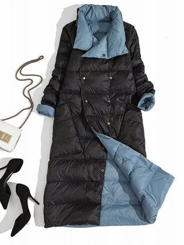 Fitaylor-Chaqueta larga de cuello alto para mujer, abrigo de plumón de pato blanco con doble botonadura, Parkas cálidas para la nieve, ropa de invierno
