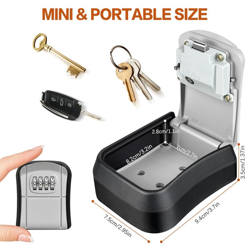 Wall Mounted Mini Key Safe Box, Outdoor Key Box, Resettable 4-Digit Number Code, Waterproof Key Box