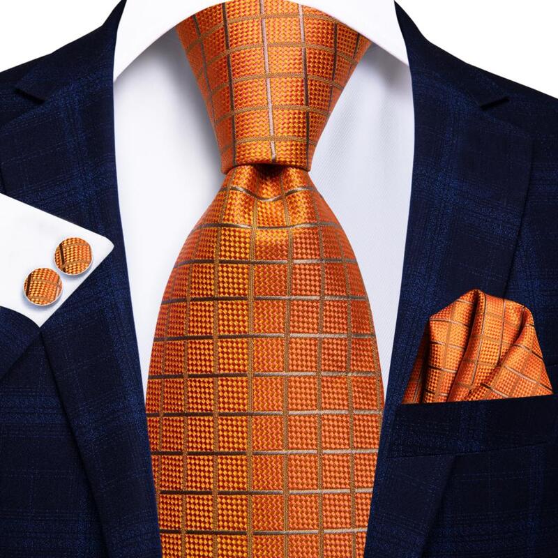 Solido a righe di seta arancione cravatta di nozze per gli uomini Hi-Tie Designer Handky gemello regalo Mens cravatta moda Business Party Dropship