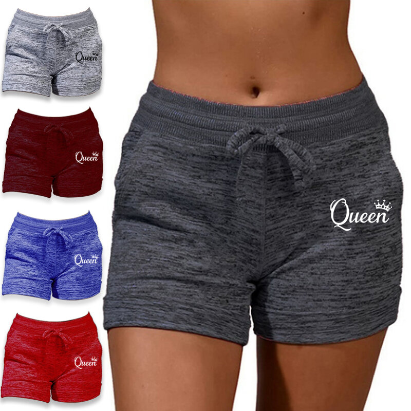 Königin gedruckt Frauen solide elastische Taille Shorts Damen Sommer Yoga Gym Fitness Jogging Hot pants Jogging hose Kleidung