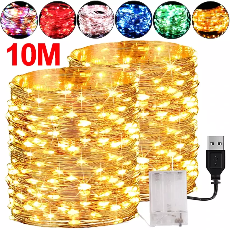 5/10M Copper Wire LED Lights String USB/Battery Waterproof Garland Fairy Light Christmas Wedding Party Decor Holiday Lighting