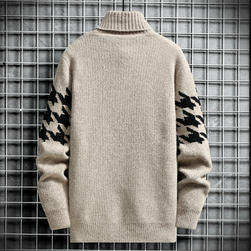 Sweater Turtleneck Baru 2022 Pria Harajuku Slim Fashion Pullover Rajutan Hangat Sweater Turtleneck Rajut Gambar Cetak Pria Streetwear Pria
