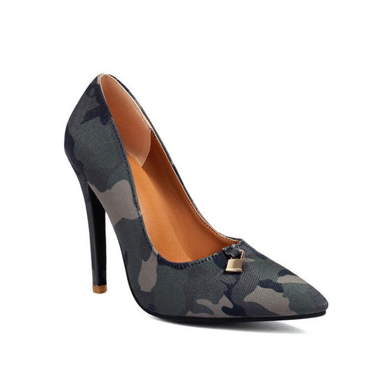 2024 Camouflage Metal Key 11.5cm High Heel Sandal Lock Accessory Professional Single Shoe Big Size 35-47 Black snake Woman Shoes