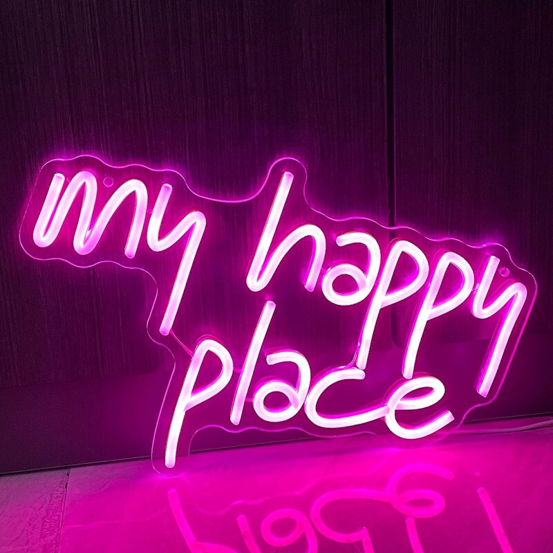 Tanda My Happy Place Neon, LED menyala My Happy Place tanda untuk Dekor dinding, lampu Neon, ruang huruf Neon hiasan dinding estetika
