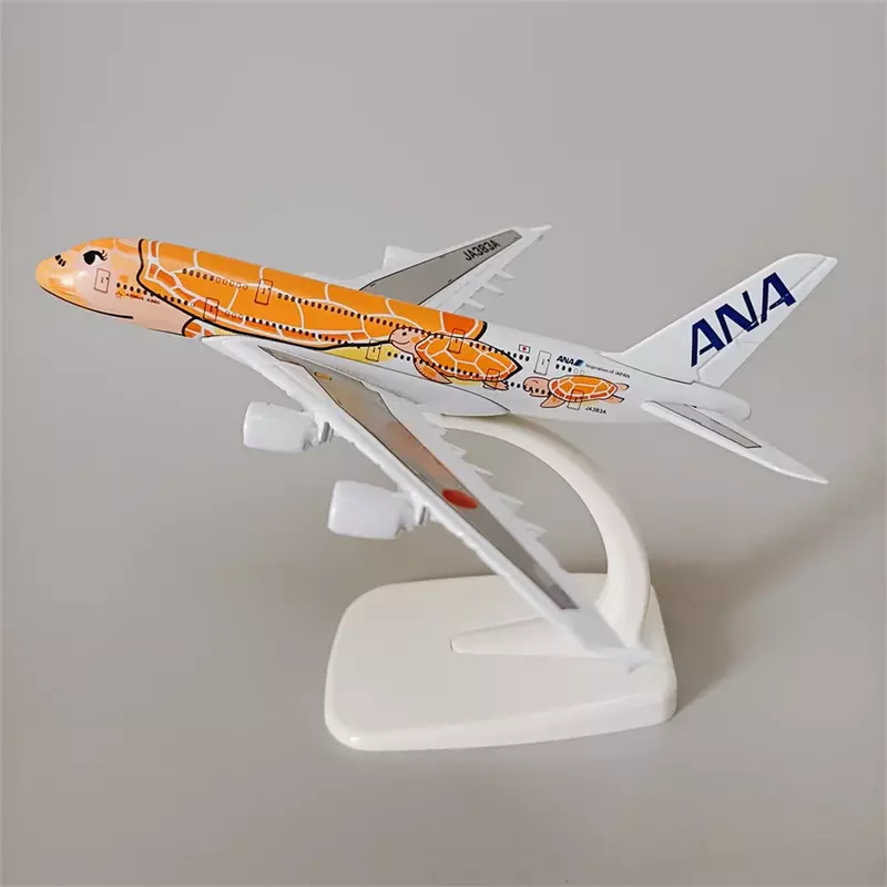 Air Japan ANA Airlines-Avión de dibujos animados, modelo de avión de 14x16cm con tortuga marina, Airbus 380 A380 Airways, aleación de Metal fundido a presión