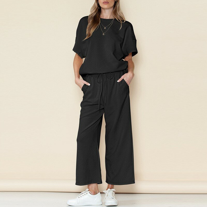 2024 New Casual Suit Women's Cotton Short T-shirt Pants Suit Fashionable Loose Drawstring Sportswear Women's Two-piece Set
