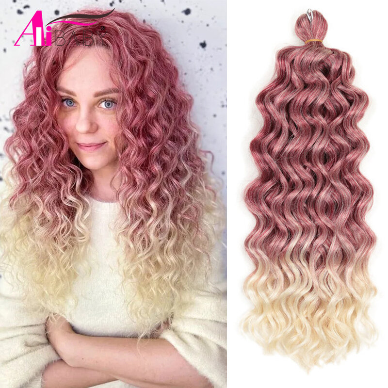 Rambut Kepang Ombre Gelombang Dalam Sintetis Ekstensi Rambut Kepang 18-24 Inci Rambut Putar Crochet Sintetis untuk Wanita Alibaby