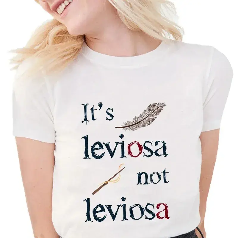 100% Cotton T Shirt Casual White Clothes Fashion Women Funny Feather T-shirt It's LeviOsa Not LeviosA Letter Graphic Print Tops