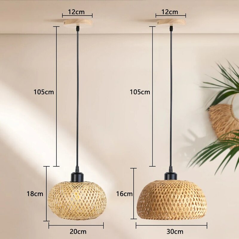 Lámpara de techo LED de mimbre y bambú hecha a mano, accesorio de tejido E27, decoración del hogar, sala de estar, lámparas colgantes