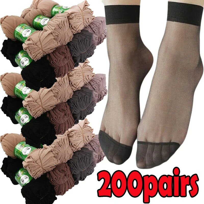 200-10pairs Transparent Summer Socks Ultrathin Women Nylon Ladies Female Short Ankle Meias Elastic Crystal Spring Silk Sox