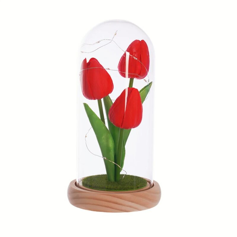 Tulip Gift For Girlfriend PU Simulation Tulip Night Light Gift With Glass Cover Decoration Creative Valentine's Day Gift Festive