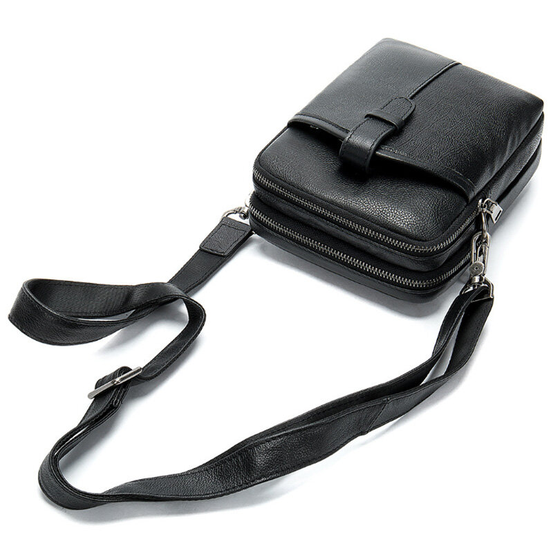 Bolsa de ombro de couro multifuncional, bolsa diagonal pequena, bolsa de negócios masculina, camada superior, nova