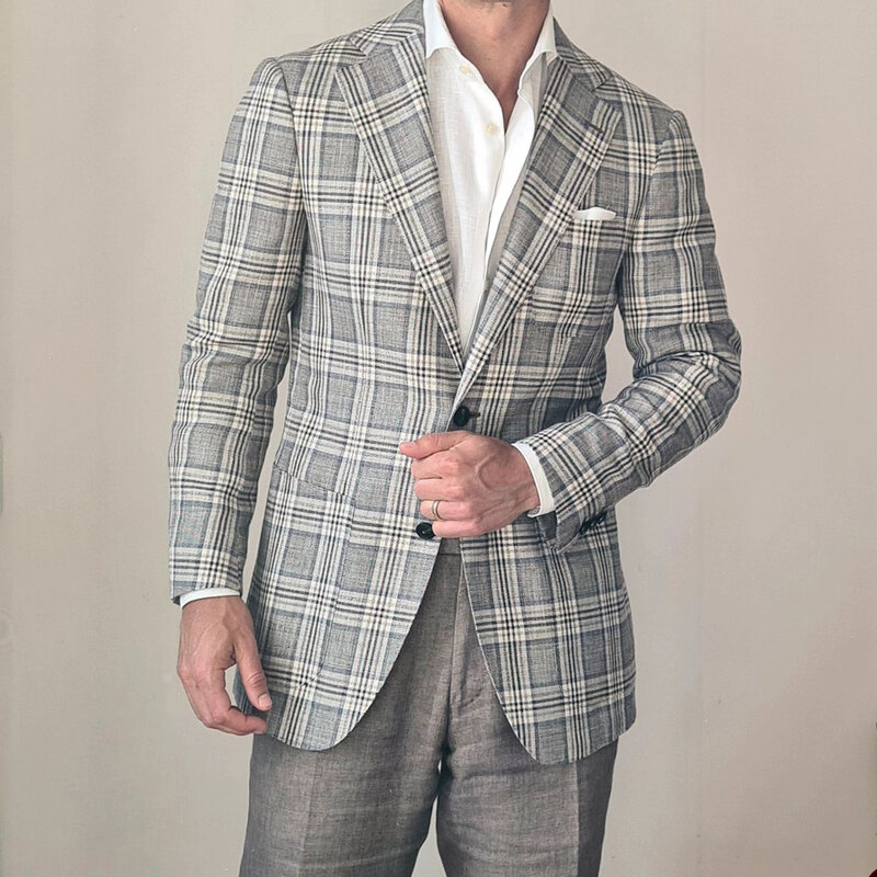Classic Plaid Men's Wedding Suits Blazer Notched Lapel Tuxedos Groom Wear Evening Party Prom Only One Jacket Custom Made