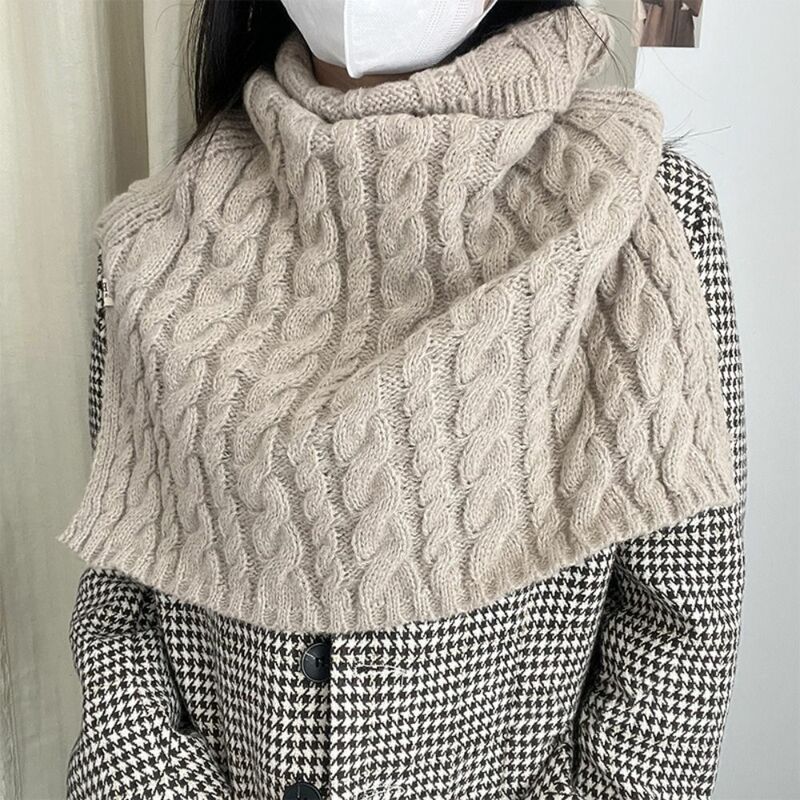 Twist High Collar Shawl Simple Warm Solid Color Knitted Shawl Wraps Clothes Decoration Accessories Shawl Wraps Girl