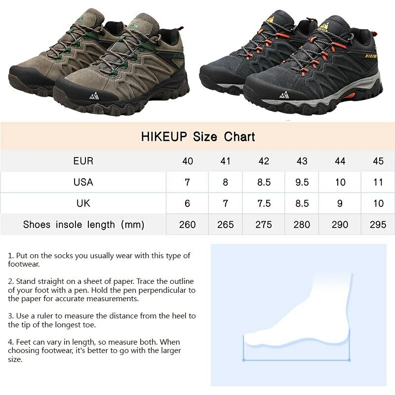 HIKEUP-Sapatos de caminhada de couro durável para homens, esporte ao ar livre, trekking, escalada, caça, tênis com cadarço, alta qualidade