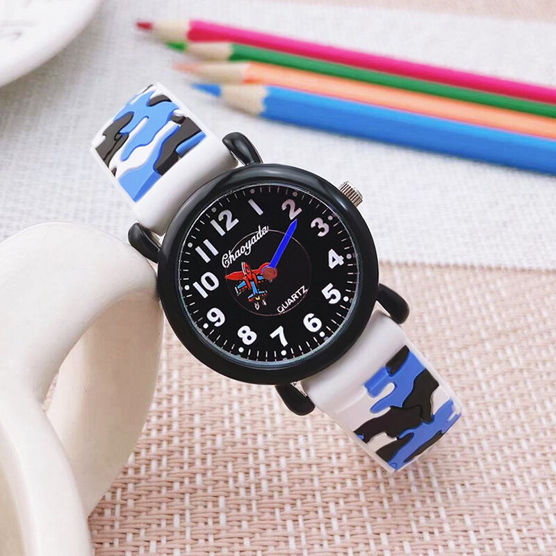 Relógio de quartzo estilo militar com alça camuflada, para crianças, meninos e meninas, para estudantes, para crianças pequenas, presentes de férias