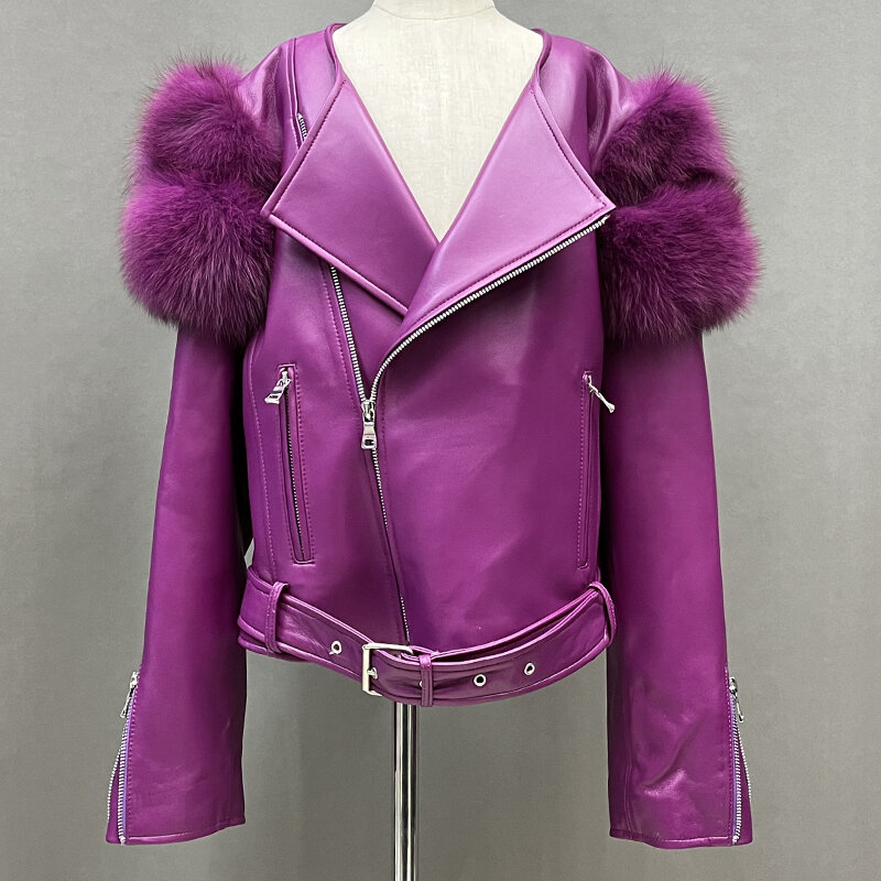 Jaquetas de couro genuíno femininas, casacos de pele de carneiro, pele real, nova, primavera e outono, 2024