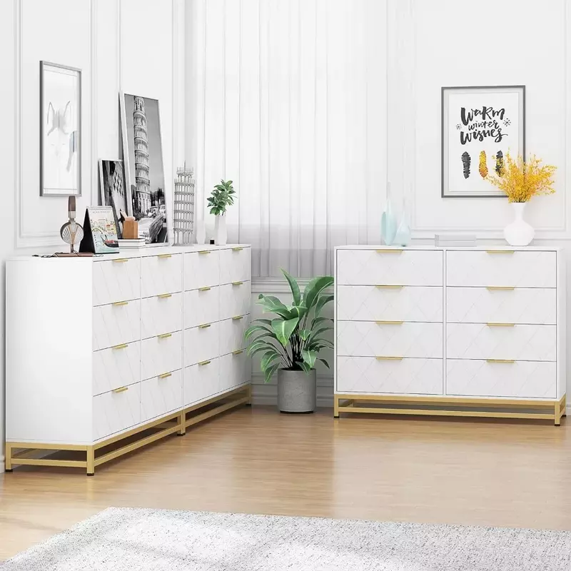 Dresser for Bedroom With 8 Drawer Dressing Table TV Stand Dressers Chest of Drawers for Living Room Hallway Entryway White the