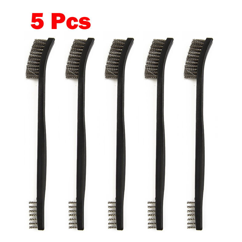 5pcs Double Head Wire Brush Set Steel Brass Nylon Cleaning Polishing Metal Rust Removal Industrial Toothbrush