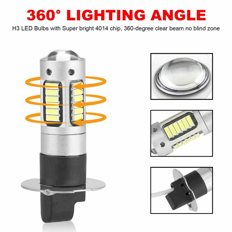 Kit de bombillas LED antiniebla para conducción, 4 piezas, H3, Super brillante, DRL, 6000K, blanco