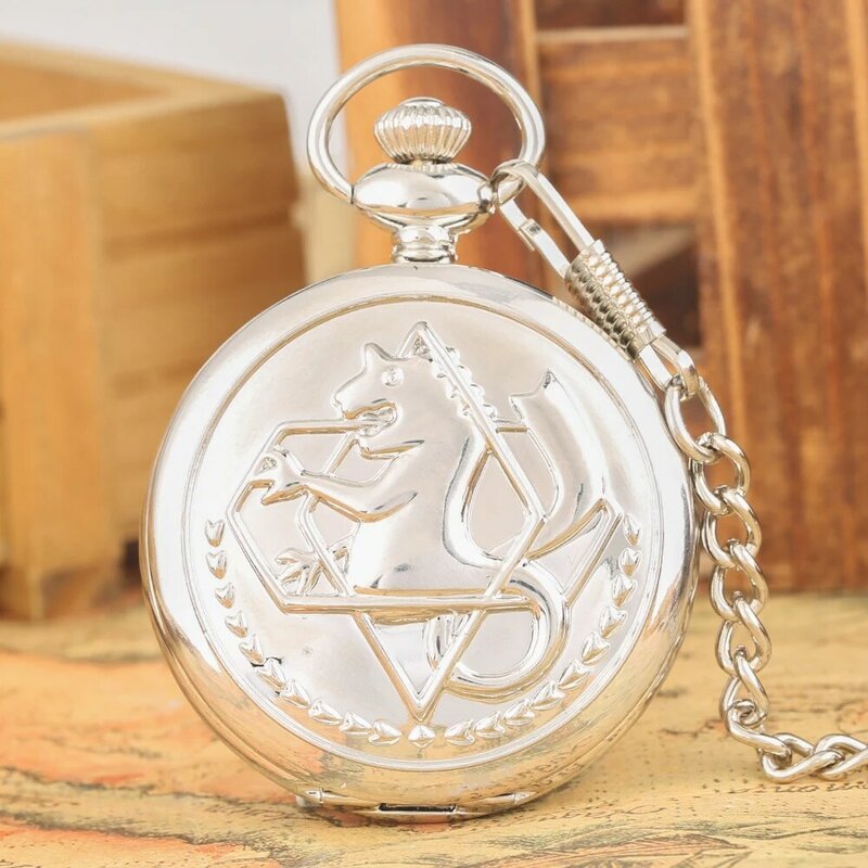 Animação fullmetal alquimista relógio de bolso de quartzo fob/colar steampunk bolso relógio estudante anime menino retro relógio presente