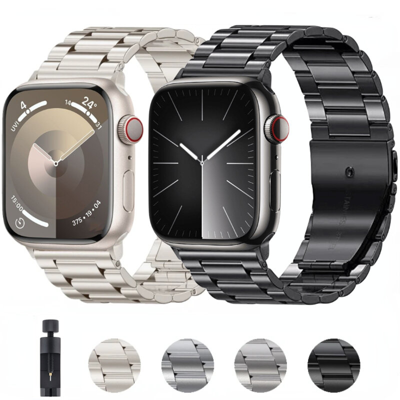 Bracelete de Aço Inoxidável para Apple Watch, Pulseira de Luxo, Série 6, 5, 4, 3, 2, SE, 44mm, 42mm, 40mm, 45mm, 41mm, ultra 2, 49mm