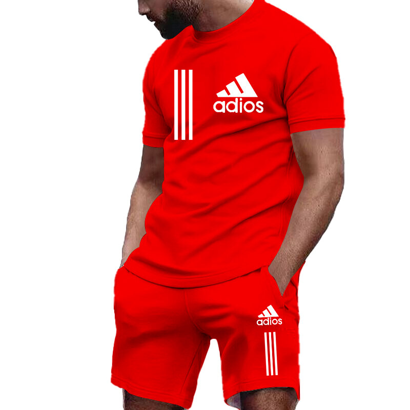Maglietta da uomo Set per T-shirt sportiva Casual a maniche corte da uomo + pantaloncini Set di due pezzi di T-shirt sport gym