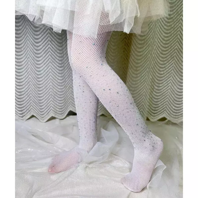 Чулки в сетку для девочек, Детский комбинезон со стразами, модные носки, женские узкие длинные чулки, высокоэластичные леггинсы