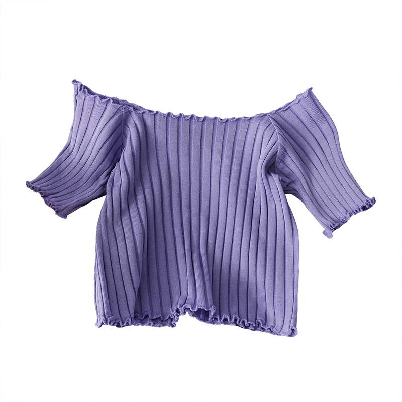 HELIAR Women Off Shoulder T-shirts Knitted Ruffles Hem Crop Tops Short Sleeve T-shirts For Women 2023 Summer Tops Female