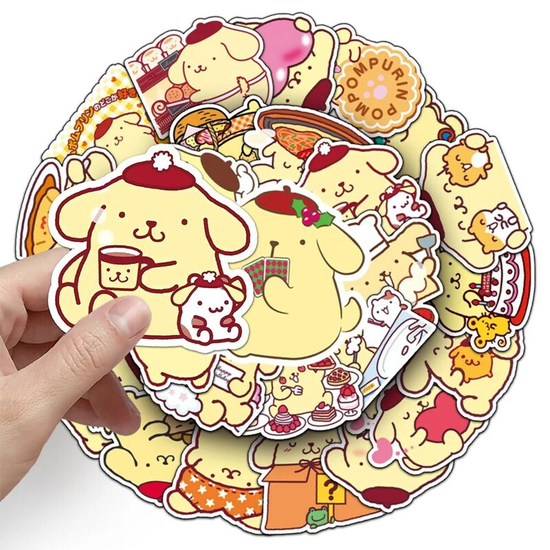 10/30/50 sztuk śmieszne pompon Purin naklejki Anime śliczne Sanrio seria Cartoon naklejki dla dzieci zabawka telefon Notebook bagaż naklejki Graffiti