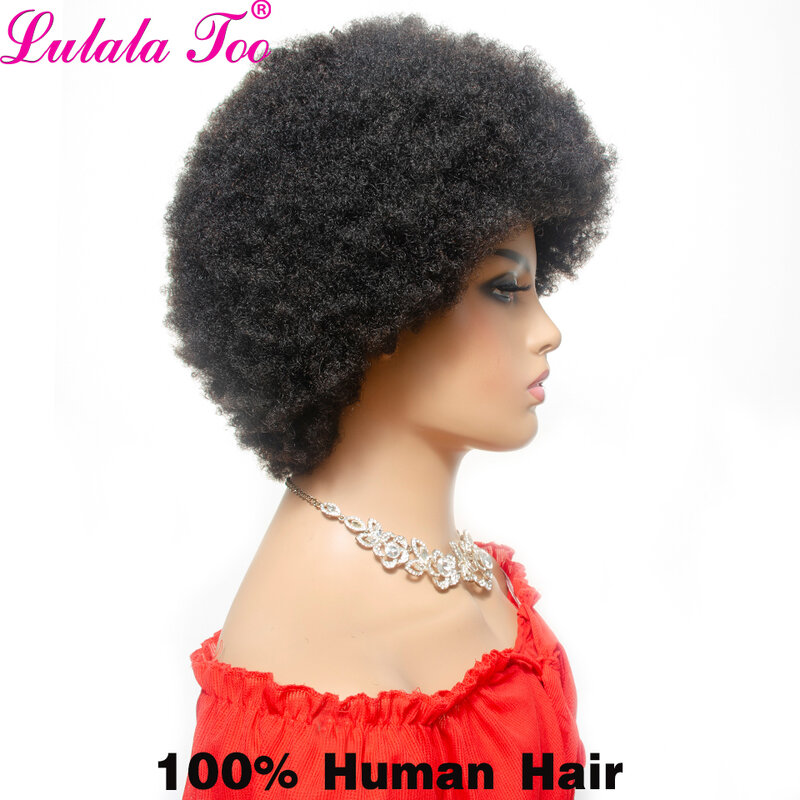 Pendek Afro Wig Brazilian Rambut Manusia Wig untuk Wanita Remy Tanpa Glueless Tanpa Afro Kinky Curly Wig 150% Kepadatan Warna Alami Remy yepei Rambut