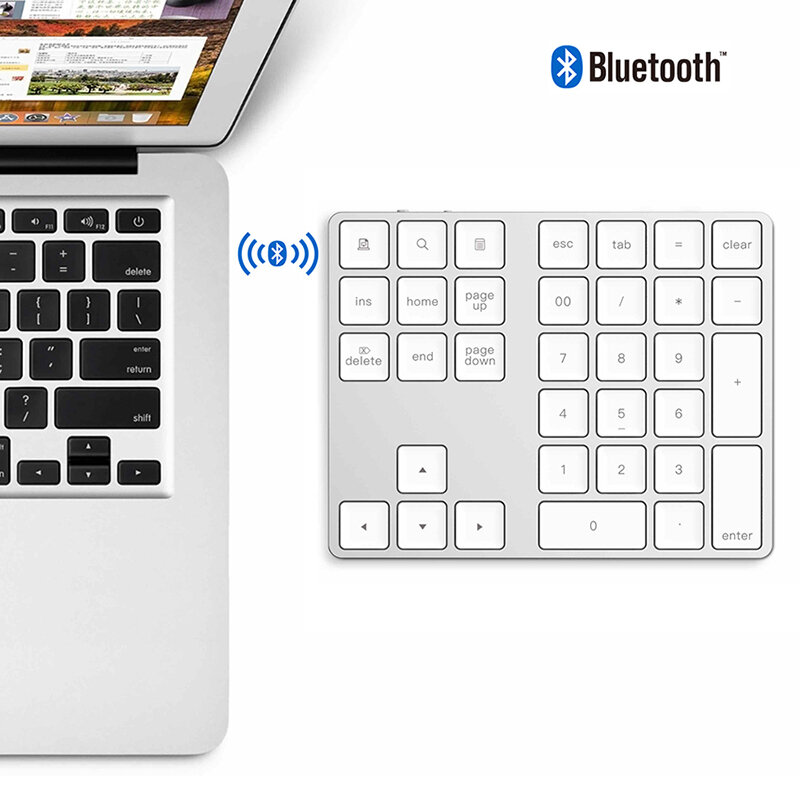 Bluetooth-compatible Number Pad, Rechargeable Wireless Numeric Keypad Aluminum USB Numpad for iOS Android PC Tablet Laptop