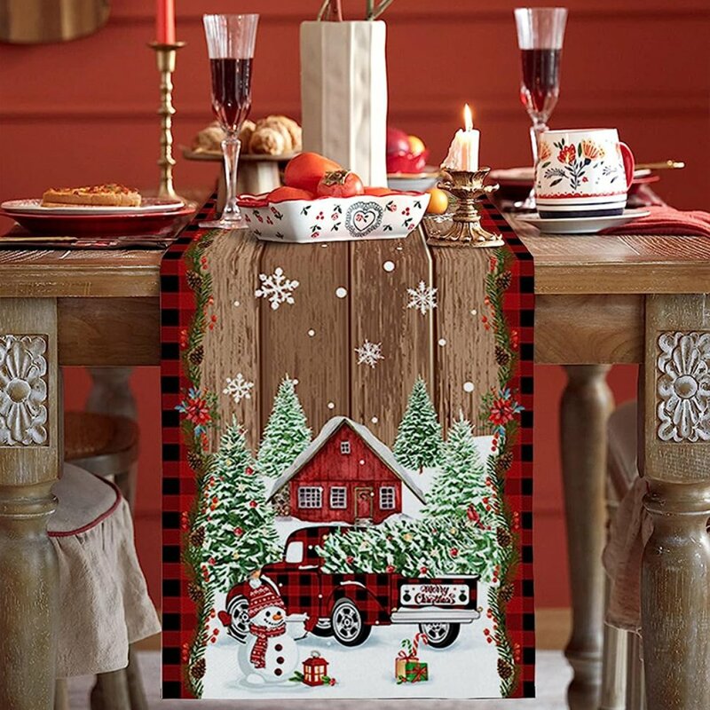Merry Christmas Elegant Table Tablecloths Cloth Snowman Snowflake Santa Claus Garden Picnic Mat Desk Protecter