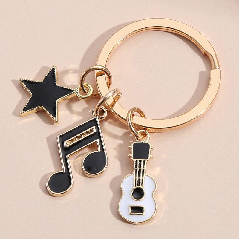 Cute Enamel Musical Instruments Keychain, Note Keyboard, Guitar Key Ring, Music Key Chains para Artista, Acessórios de Jóias, Presentes