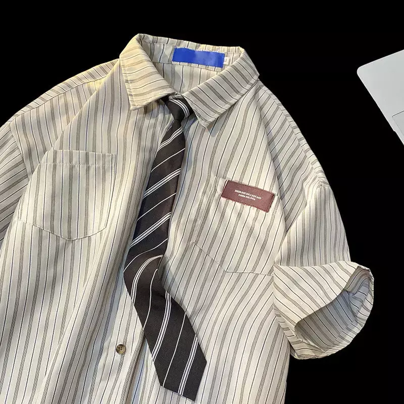 American retro POLO collar camicia a maniche corte uomo e donna estate casual coppia all-match cravatta sciolta mezza manica y2k top tide