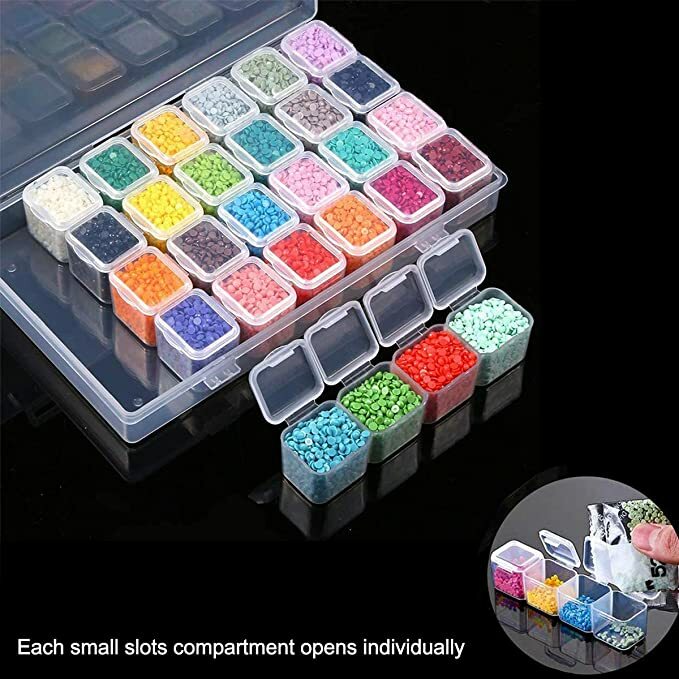 Pełna diamentowa akcesoria do malowania z 28 siatkami plastikowymi diamentowymi pudełkami do malowania sztuka DIY