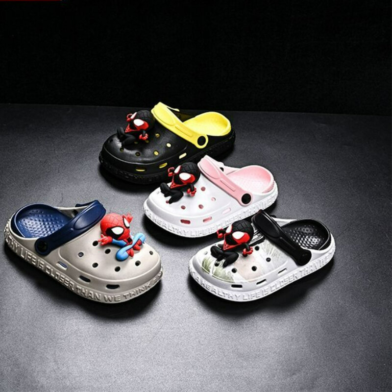 Sandálias de EVA com sola macia antiderrapante para desenhos infantis, sapatos de praia brancos e pretos, sapatos casuais para meninos e meninas, tamanhos 24-44