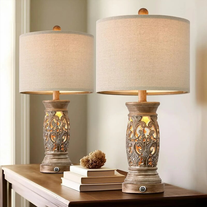 OYEARS wiejski zestaw Lamp stołowy 2 do sypialni salon lampki nocne szafki nocne sypialnie 21.75 ”3-kierunkowy przyciemniany dotyk
