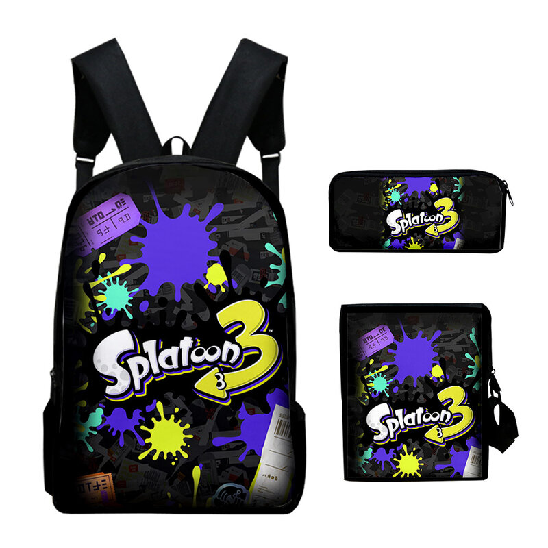 Splatoon 3 Backpack 3 Pieces Sets Unisex Shoulder Bags 2023 New Game Daypack Student Zipper Bag Unique Pencil Bag