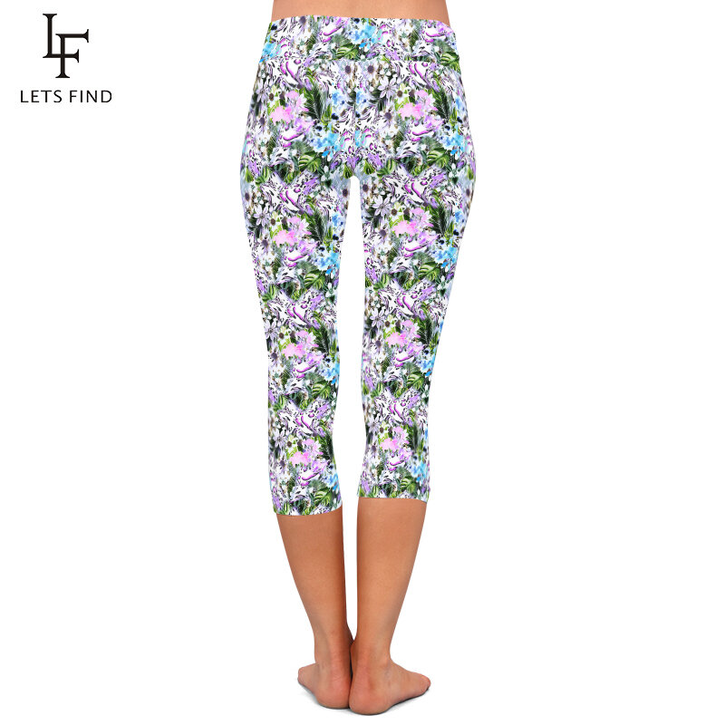 LETSFIND New Floral and Leopard Printed Women High Waist Capri Leggings High Qaility Soft Fitness Pants Summer