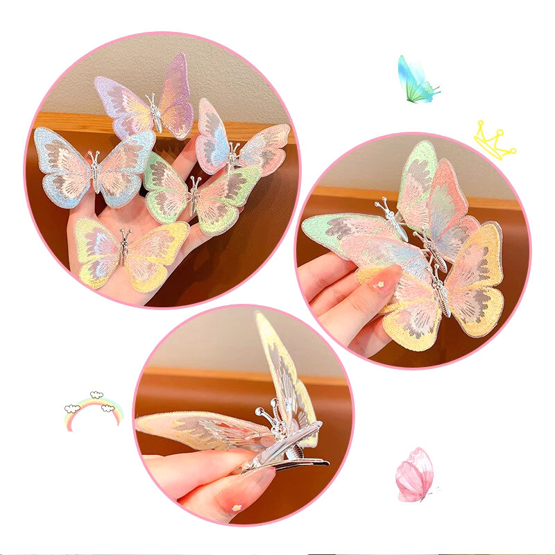 Шпилька для волос с вышивкой в виде движущейся бабочки, трехмерные аксессуары для волос, украшение в китайском стиле для девочек