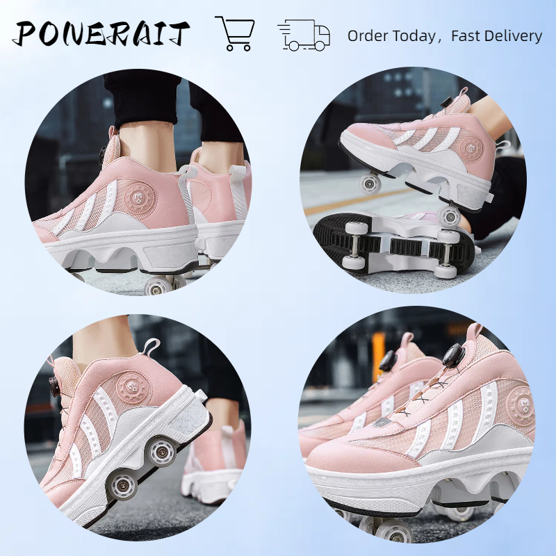 Four-Wheel Telescopic Deformation Shoes With Brakes,Breathable Mesh Skates For Men And Women， Swivel Buckle Roller Skates,