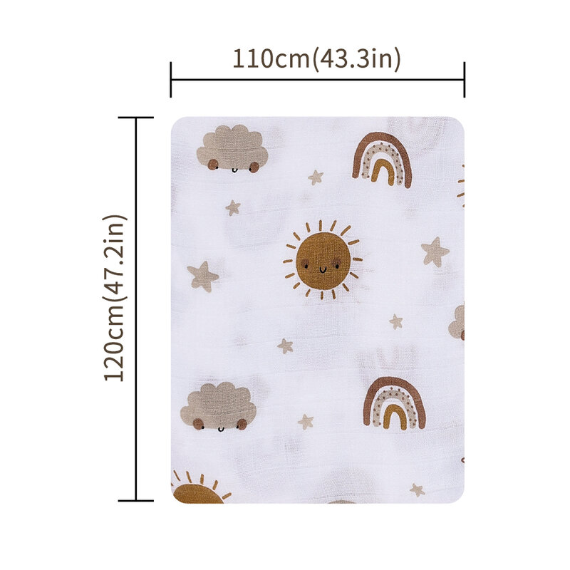 Elinfant-Couverture d'emmaillotage en mousseline de bambou et coton pour bébé, serviette imprimée douce et mignonne, ronde, 120x110cm