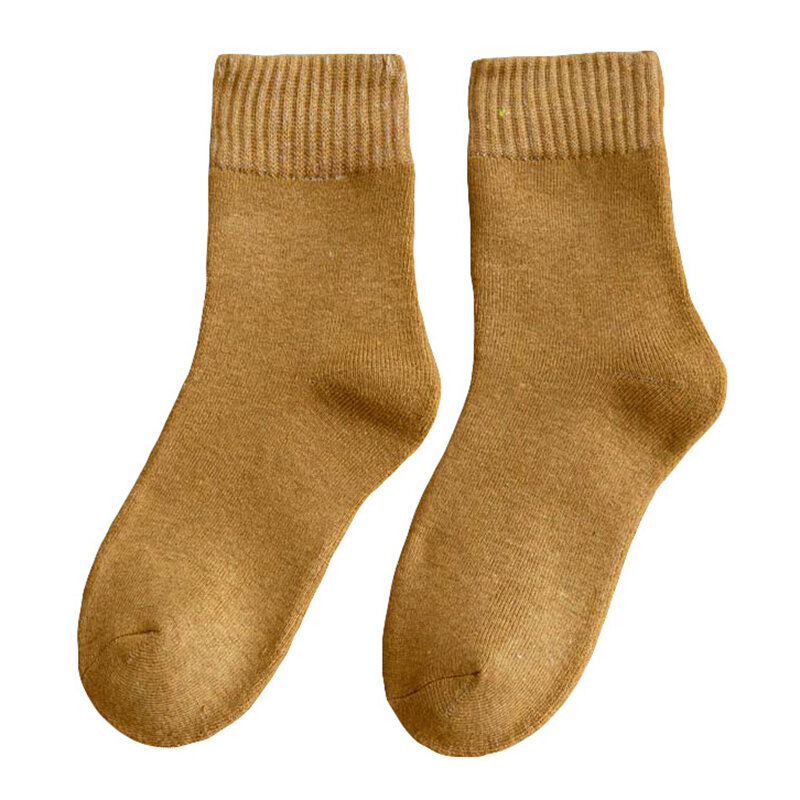 1 par de inverno mulheres meias longas grosso quente cor sólida lã retro frio modo deslizamento casual cashmere moda terry meias