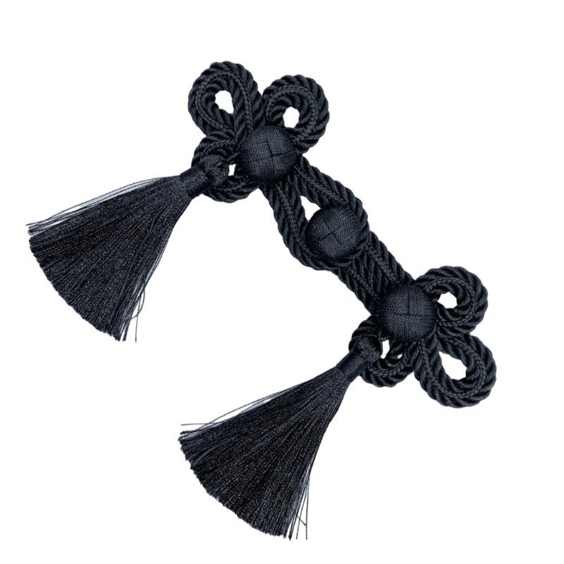 1pair White/Black Fringe Sewing Fasteners Featuring Chinese Traditional Buttons Perfect for Sweater Scarf Cardigan