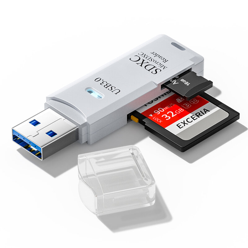 High Speed Memory Card Reader, 2 em 1, USB 3.0, Micro SD, TF, Multi-Card Writer, Adaptador, Flash Drive, Laptop Acessórios