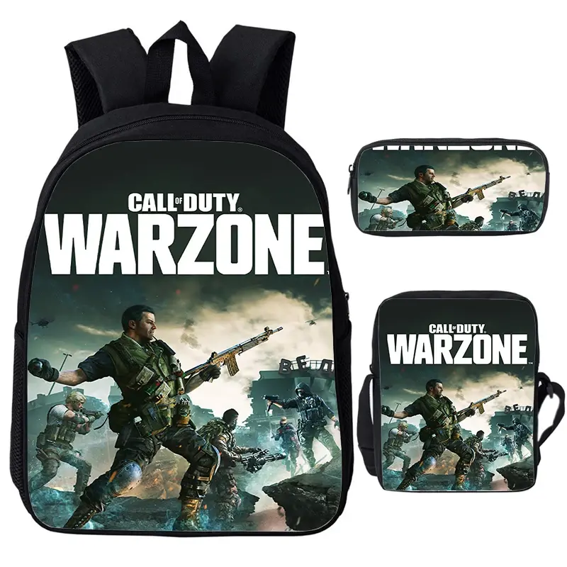 Ransel sekolah anak laki-laki perempuan permainan Call Of Duty Warzone ransel anak-anak tas punggung anak-anak ransel bepergian tas buku pelajar 3 buah