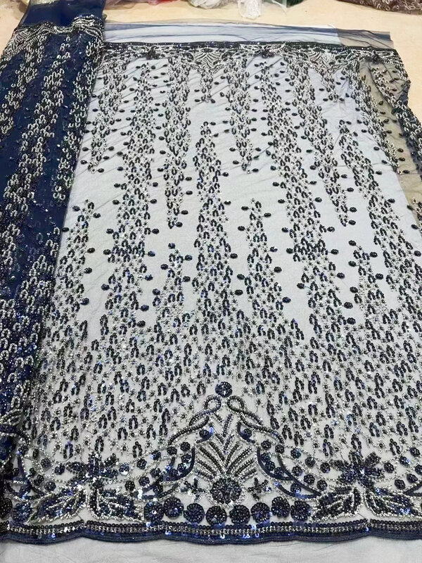 5 Yards Tulle Net tessuto di pizzo africano pizzo di perline 2024 tessuti di paillettes Nigeria oro di alta qualità per cucire abiti da sera da sposa